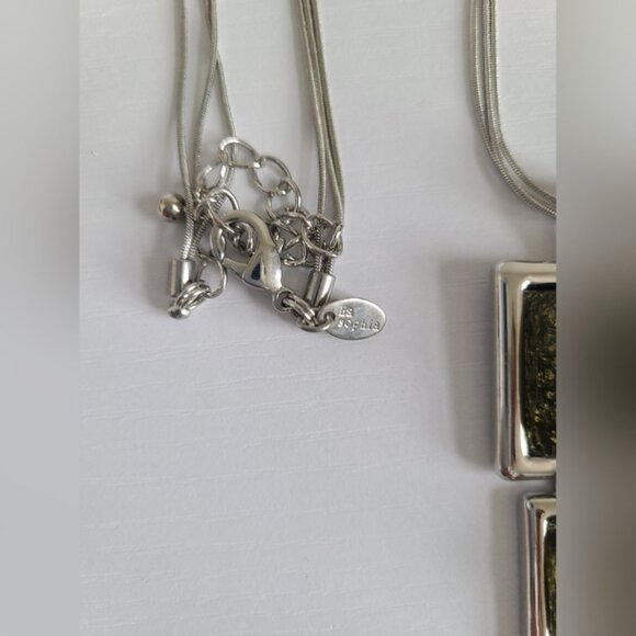 Vintage Lia Sophia Reflex Love Boho Square Drop Lariat Necklace Snake Chain - Picture 6 of 10